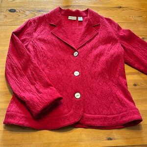 Chico’s red, holiday jacket.